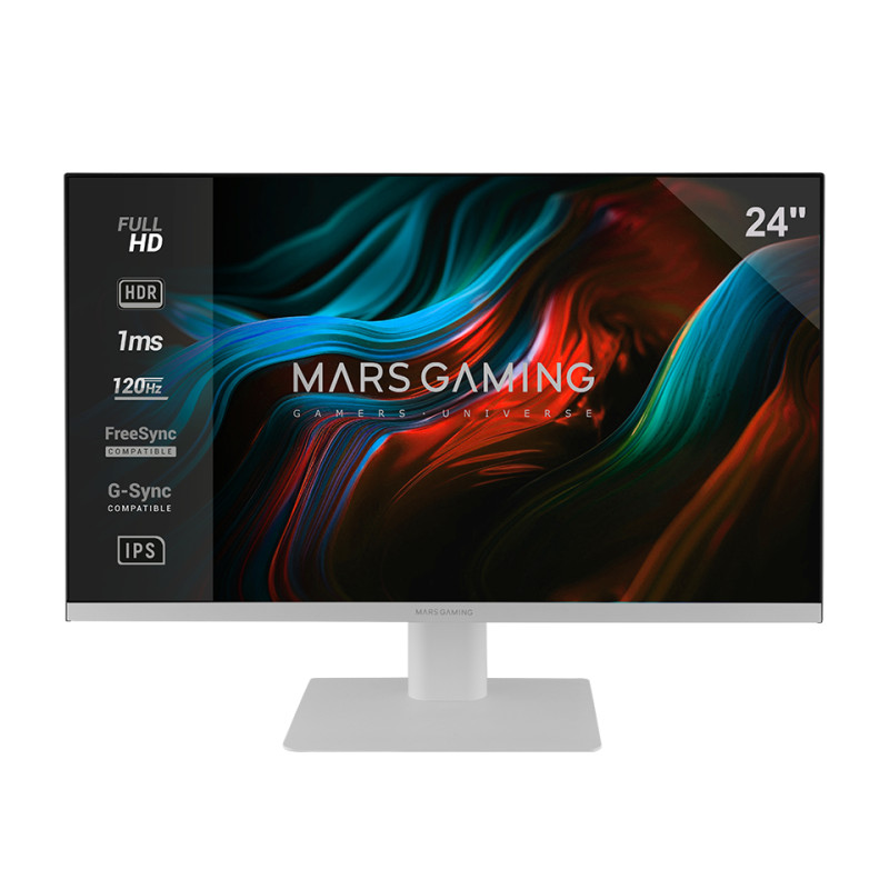 MV-24, Monitor 24 IPS FHD 120Hz, HDR10 1ms, FreeSync y G-SYNC, Monitor PC con Altavoces Integrados, Inclinación 25°, Low Blue Light y Flicker Free, HDMI + DisplayPort + Jack 3.5mm, Blanco