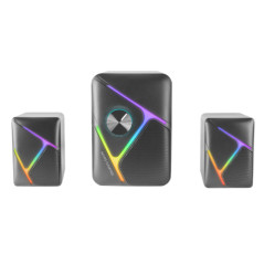 MS-H21, Altavoces Gaming RGB 2.1 y Subwoofer 35W, Sistema Drivers Invertidos 3D Surround, Altavoces Compactos con Iluminación Dinámica RGB, Alimentación USB y Conector Jack 3.5mm, Negro