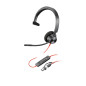 Auriculares monoaurales Poly Blackwire 3310 con certificación Microsoft Teams USB-C + Adaptador USB-C/A