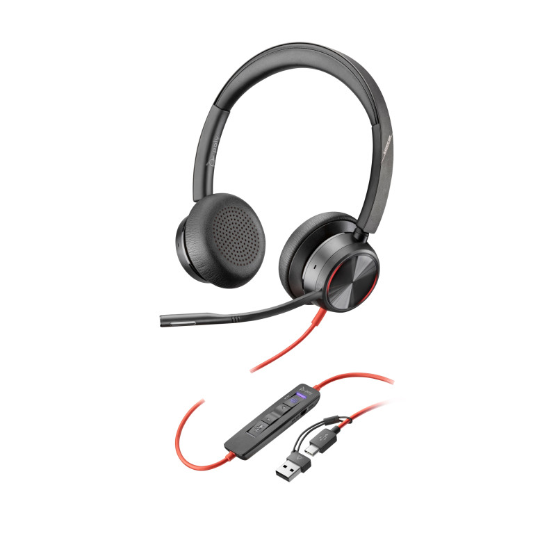 Auriculares estéreo Poly Blackwire 8225 con certificación Microsoft Teams USB-C + Adaptador USB-C/A