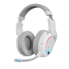 MHW-100 Blanco, Auriculares Inalámbricos ARGB Flow, Micrófono ENC Extraíble,Cancelación de Ruido Activa ENC + Pasiva, Compatibilidad Universal