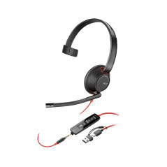 Auriculares Poly Blackwire 5210 monaural USB-C + conector de 3,5 mm + adaptador USB-C/A (paquete)