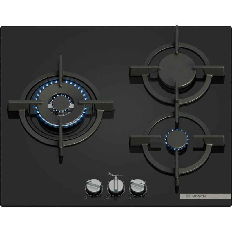Encimera Bosch PPC6A6I10, 3 fuegos, 60cm, Cristal